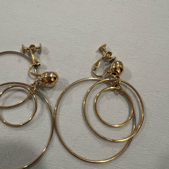 VintageTriple Hoop Gold Clip-On Earrings - Picture 12 of 14